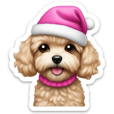 Maltipoo wearing a pink Christmas hat  sticker