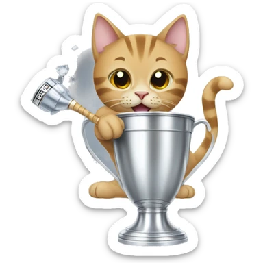 A cat drinking in a stanley cup sticker