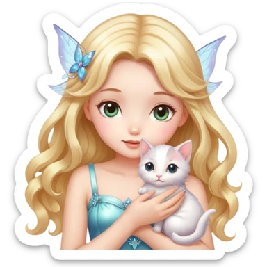 Very dreamy-pretty-fashionable-cute-shiny-ladylike-soft style-kawaii-beautiful-beautiful-hair-fairy style-holding a kitten sticker