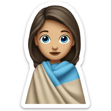 brunette girl, blue eyes with blanket sticker