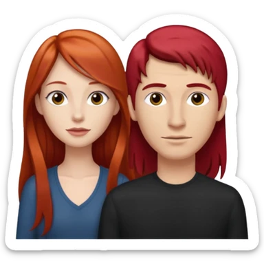 Mujer flaca con cabello largo color rojo color de piel blanca, hombre de color medio moreno con cabello color negro, flaco sticker