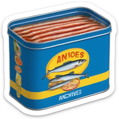 rectangular tin of anchovies red blue yellow colors sticker