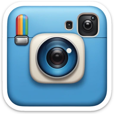 A hand-drawn doodle in a minimalist, cartoon style of a [instagram]. The object is white with thick, rough, black marker outlines and two small black dot eyes. It is a simple sketch with no realistic textures, centered on a solid [blue] circular background." sticker