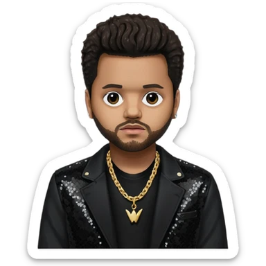 The Weeknd with black sequin jacket, black shirt with necklace, dark brown hair sticker