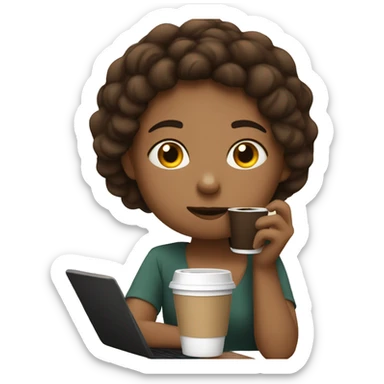 tired girl with laptop drinking a lot of coffee sticker