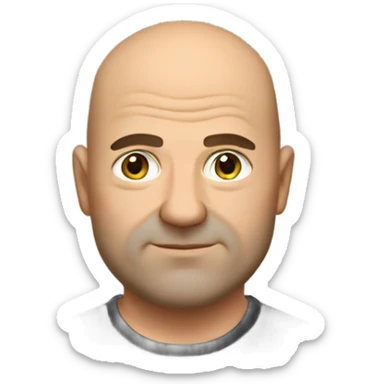 A slightly overweight middle-aged Italian man with olive-toned skin with bald hair and no facial hair. He is wearing a sleek black smart shirt, casually unbuttoned at the top. sticker