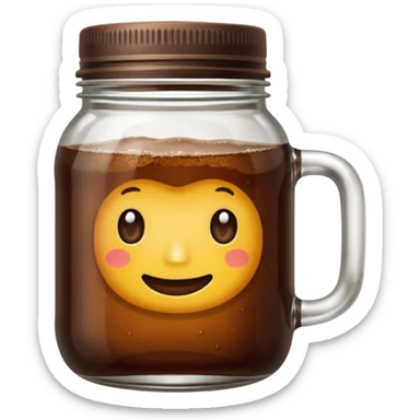 maason jar without any stars, 2d, in google emoji style, mason jar with dark fluid (like kvass) sticker