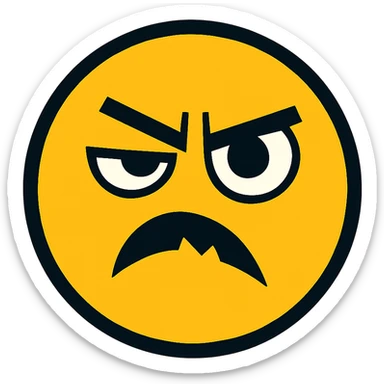 yellow face with one eye half-closed and the other open, angry expression sticker