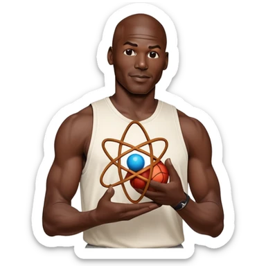 Michael Jordan holding a model of an atom sticker