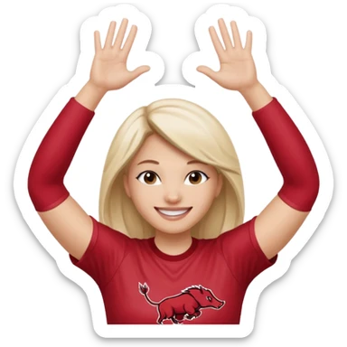 Arkansas razorbacks female fan with hands raised over head sticker