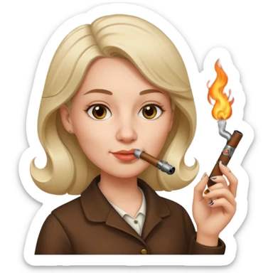 Woman smoking a pipe with a lighter  sticker