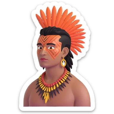 indigenous man with black mohawk hairstyle and reddish-copper skin tone, with Dois Irmãos Mountain (Two Brothers Mountain) of Rio de Janeiro in the background sticker