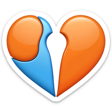Half blue half orange heart split vertically sticker