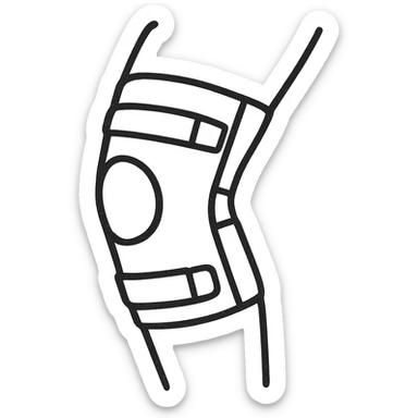 hand-drawn outlined icon of a knee with a knee brace sticker