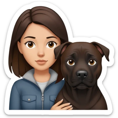 Brunette with a big black amstaff dog sticker