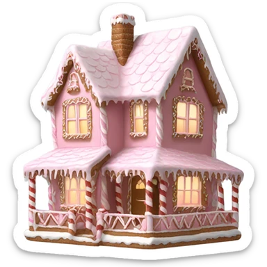 Big Light Pink very detailed gingerbread house , realistic  sticker