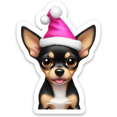 black & tan chihuahua puppy with pink christmas hat  sticker