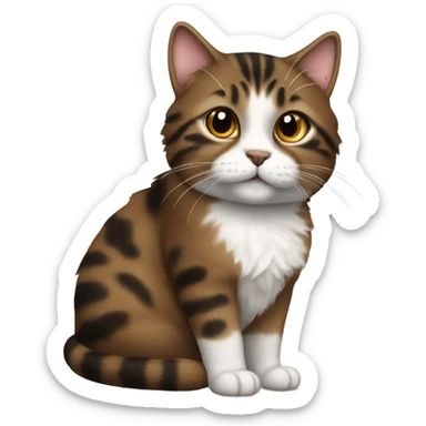 Fluffy brown black tabby cat with white nose sticker