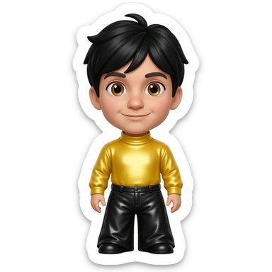 Greg Wiggle from The Wiggles with hazel eyes, black hair, yellow metallic turtleneck shirt, black metallic wide leg pants sticker