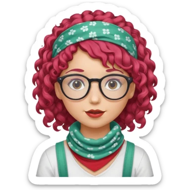 girl with curly  peppermint hair and bandana and glassess sticker