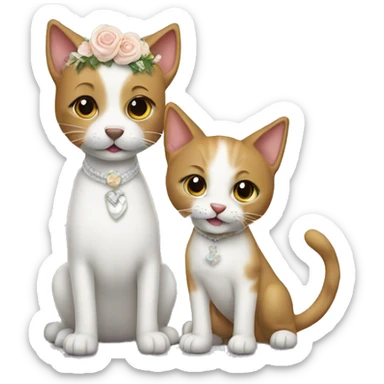 a kitty marrying a dog  sticker