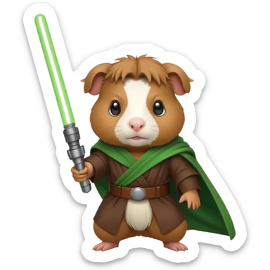 guinea pig in Jedi outfit, wielding a green lightsaber sticker