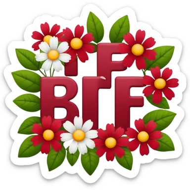bff text white with summer flowers around and they are dark red sticker