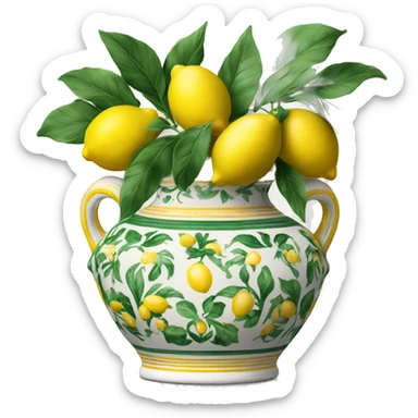 Deruta vase white green and yellow with lemons sticker