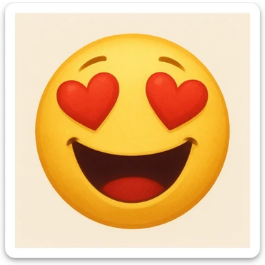 yellow emoji face with heart eyes, joyful expression sticker