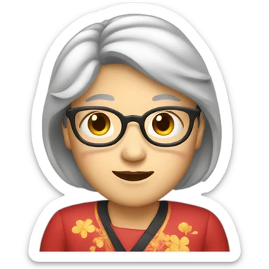 Chinese senior lady wear Glasgow love sign sticker