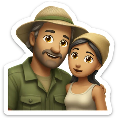 Caucasian fisherman no beard in love with Philippine island girl on an island sticker