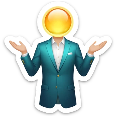 Minimalist glowing aura sphere with subtle blazer or suit jacket silhouette integrated, masculine style essence sticker