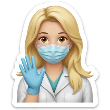 enfermera rubia con pelo largo, con mascarilla y guantes que aperezcan las dos manos sticker