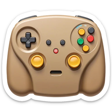 Clash of Clans aesthetic: Cinematic Playful Nintendo 64 Console Portrait Emoji, rendered in a 3D vector-style similar to standard emojis with minimal shading and bold, simplified shapes. A compact, distinct form with signature details, softly glowing with a nostalgic gaming charm. Simplified yet unmistakably iconic, highly detailed and consistent, glowing with a soft radiance and high shine. Stylized with a touch of retro gaming magic and a soft glowing outline, capturing the essence of a beloved gaming relic with a friendly, playful manner! sticker