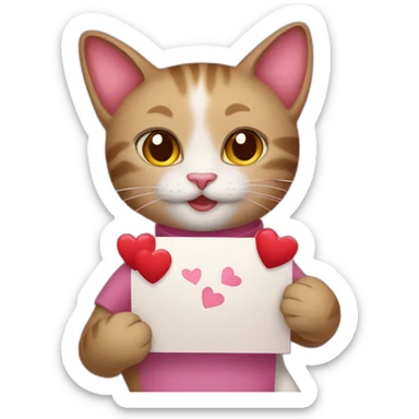 cat holding valentine card sticker
