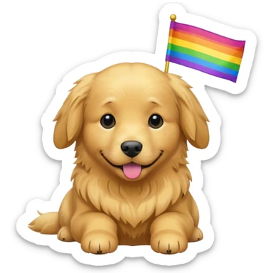 golden retriever with LGBT flag sticker