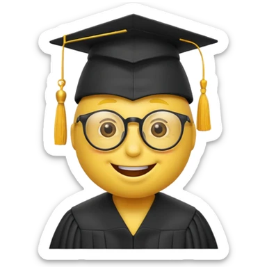 Желтый смайлик с очками и шляпой выпускника универа  sticker