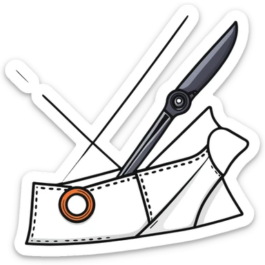 tailoring scissors cutting fabric with dotted line sticker