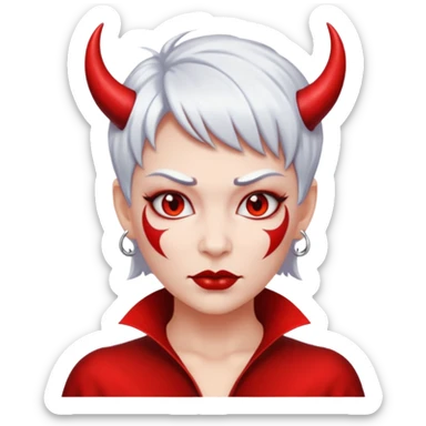 Devil woman in red with short white hairstyle sticker