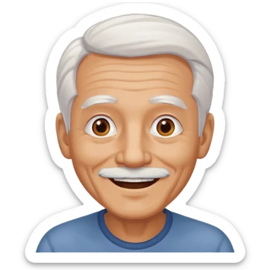 Illustrated emoji of an old man, white hair, no beard, no mustache, dark eyes, tanned skin  sticker