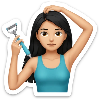 woman black long hair showing armpit and grabing razor sticker