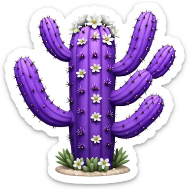 A purple Saguaro Cactus with white Blossoms  sticker