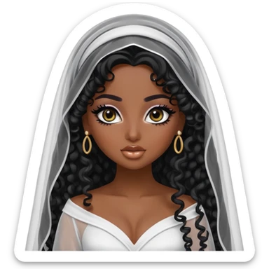 Saudi beauty, pretty bratz baddie, black eyeliner, long curly hair, veil, khaliji fashion sticker
