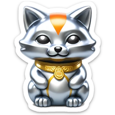 fully chrome fox statue in the form of maneki neko sticker