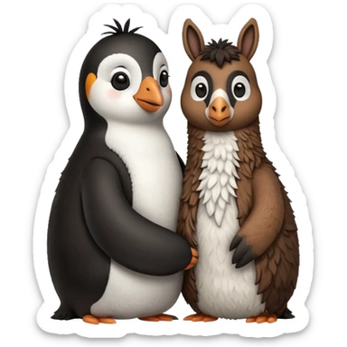 Penguin hugging tall llama sticker