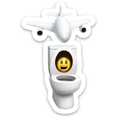 A plane flying into two tall toilets sticker