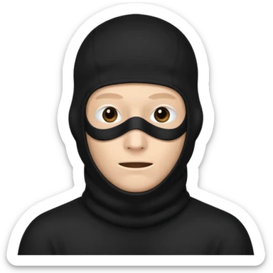 man in black balaclava with no eyes and mouth covers his ears sticker