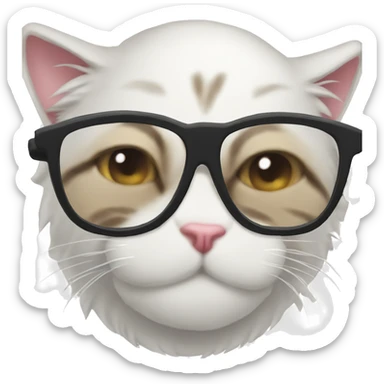 Mom cat hugging her boy cat with eyeglasses sticker