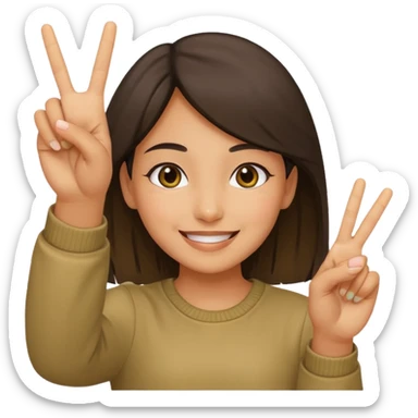 smiling girl with peace sign\ sticker