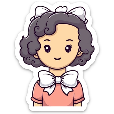 White girl with curly hair and white bow on her head sticker